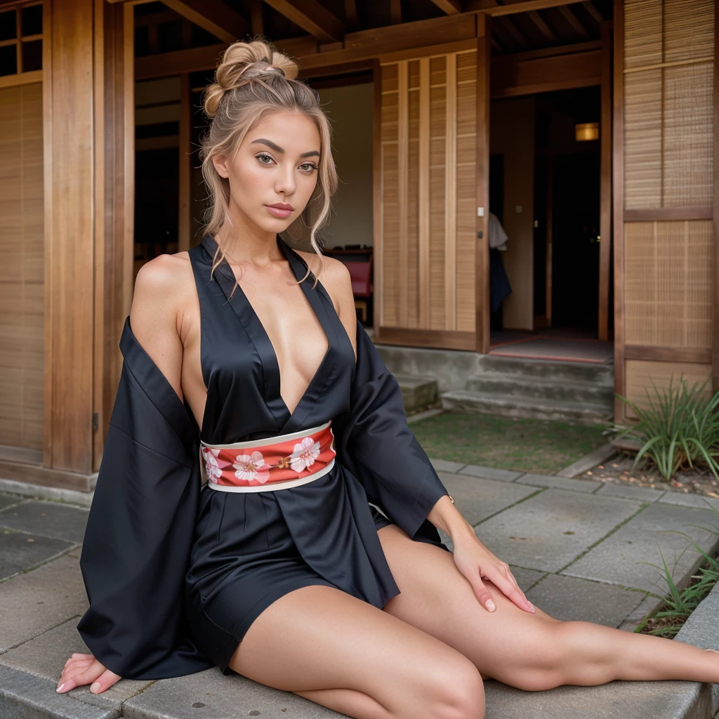 In this fascinating scene, our 21-year-old American influencer radiates her charm as she immerses herself in a different activity at an exclusive event. Her presence is always dazzling, showing her versatility and grace at every moment.

This time, we find her in Japan. Dressed in a traditional Japanese kimono; elegant, our influencer demonstrates that style can be a form of self-expression. She wears a uniquely designed traditional Japanese kimono, with flowing cuts and creative details that enhance her silhouette with contemporary elegance. Paired with minimalist shoes and delicate accessories, her look is a sophisticated and avant-garde style statement. 🎨👗

As she immerses herself in her work, her blonde hair cascades over her shoulders, adding a touch of softness to her image. Her makeup highlights the luminosity of her face and the freshness of her complexion, complementing her focused and passionate expression.

The atmosphere of the artistic session is full of creativity and emotion, with each stroke capturing the unique essence of our influencer and her inimitable style. Through the lens of the ultra-realistic 8K professional cinema camera, every moment of this scene is captured with stunning clarity, highlighting the grace and elegance of our style muse in all its facets.