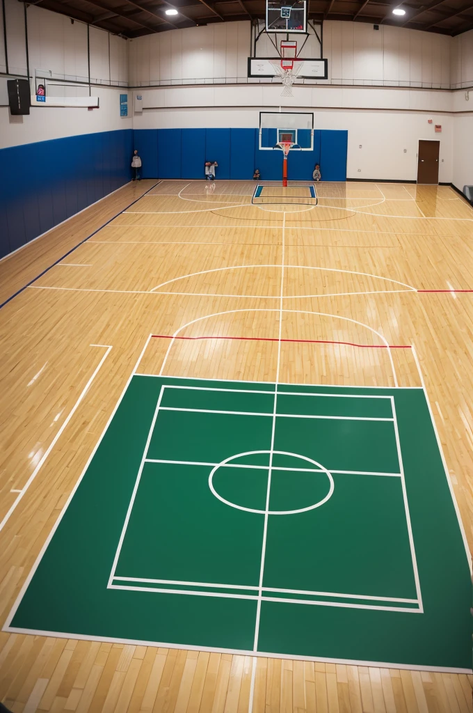 Model of a volleyball and basketball court 