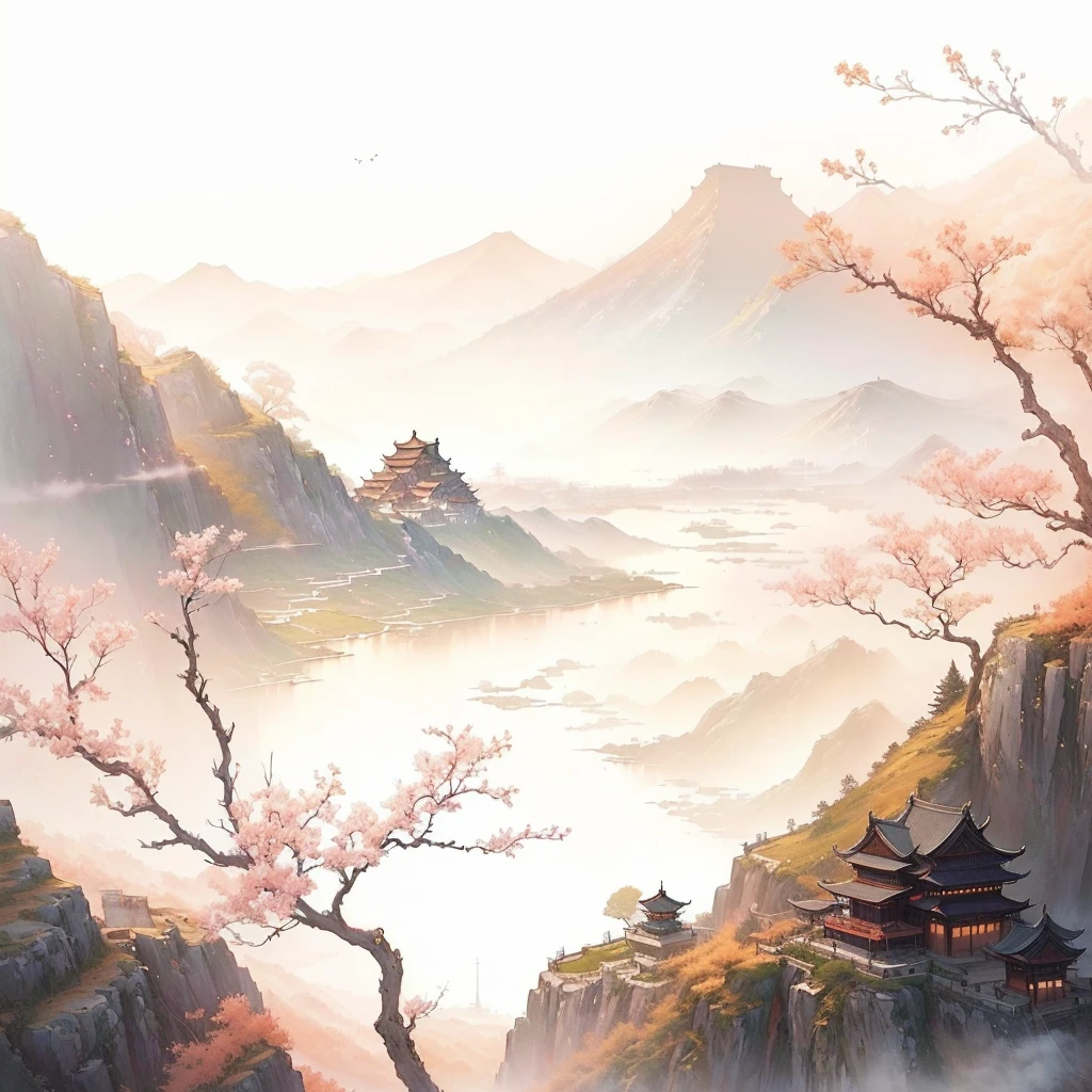 There is a landscape painting，A small tower in the background, Landscape Artwork, Chinese watercolor style, Anime Landscape, Anime Background art, Artistic style, Detailed scenery —width 672, Chinese, Anime beautiful peaceful scene, Landscape Art Detail, Beautiful art UHD 4K, Chinese scenery, Anime Landscape wallpaper, Anime Background, Fantasy Landscape Art，Oriental Aesthetics，at night 