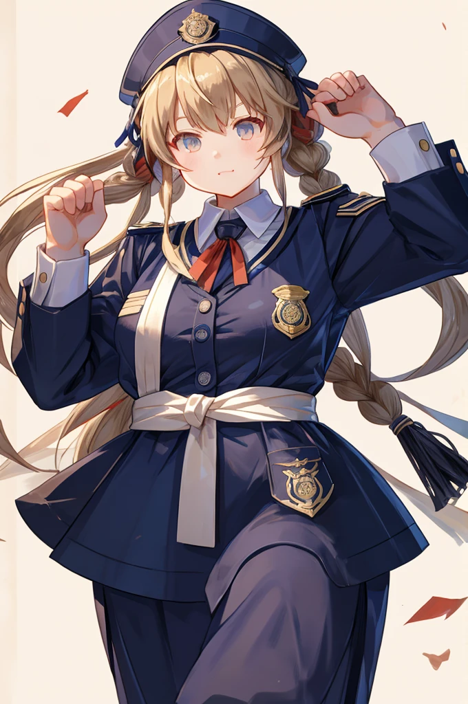 anime girl in uniform jumping with her hands up, anime moe artstyle, jk uniform, marin kitagawa fanart, !!full body portrait!!, fubuki, girl wearing uniform, kantai collection style, mihoyo art style, full body portrait of a short!, gapmoe yandere, anime maid ss military, officer, yandere. tall, various pose