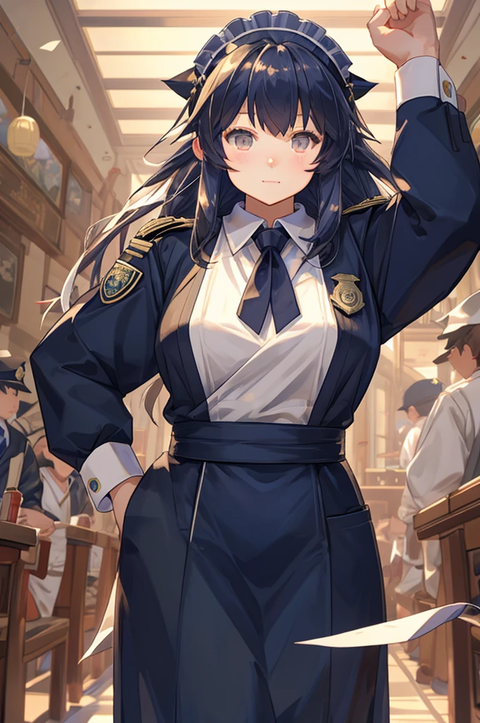 anime girl in uniform jumping with her hands up, anime moe artstyle, jk uniform, marin kitagawa fanart, !!full body portrait!!, fubuki, girl wearing uniform, kantai collection style, mihoyo art style, full body portrait of a short!, gapmoe yandere, anime maid ss military, officer, yandere. tall, various pose