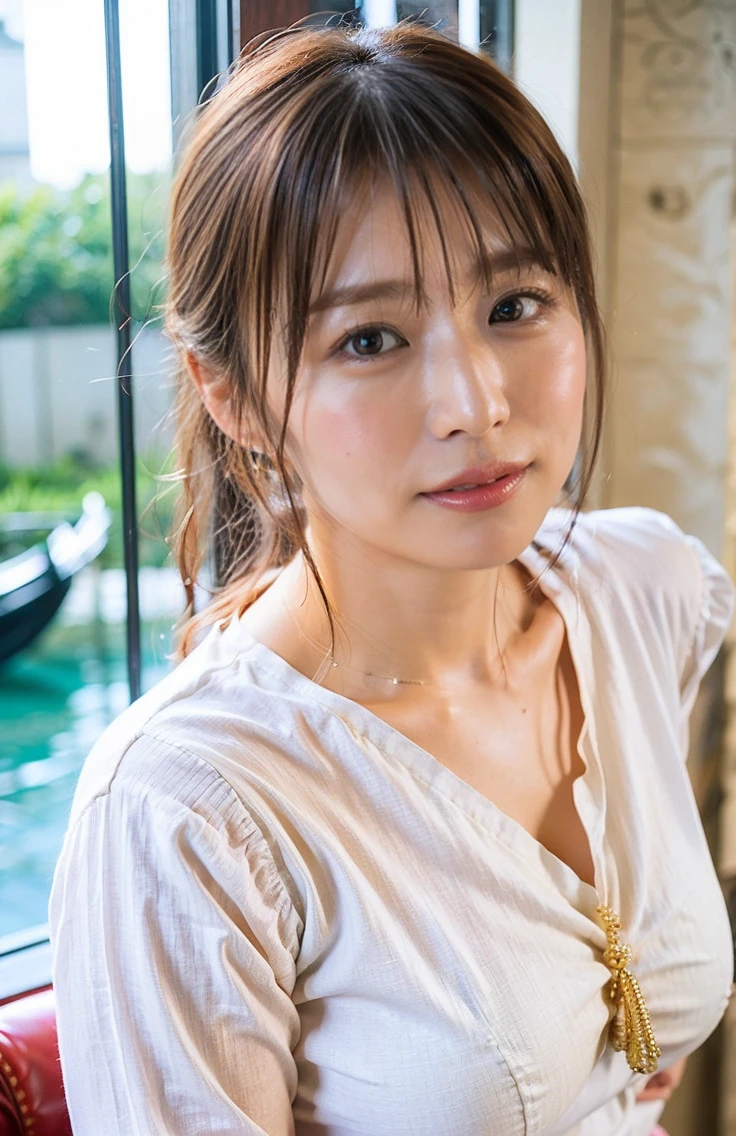 ((A luxurious white shirt and luxurious white panties:1.4))、(Hair tied up、Woman riding a gondola in Venice、Woman toasting with a red Venetian glass:1.4).Woman in a gondola in Venice、Light brown hair、Elegant hairstyle、Blue Eyed Woman、A woman with a cute upward gaze、When the sky gets dark、When the sun goes down the sky turns red、Tight clothing that shows your body lines、、Elegant summer knitwear、Elegant summer sweater、Leather Belt、Short skirt、Dress elegantly着こなす、Luxury Bagedium Shorthair:1.4))、The sun shines on her、Light brown hair、Light brown hair、The sky was dyed red、There are clouds、private's cute、彼女のAmple breastsは服の上からでも明らかです.、輝く太陽はとてもbeautiful、Dusk is approaching、Lens flare、You can see the sunset、((Sunlight reflecting off the ocean、Ocean View、The sun shines on the ocean、'beautiful.、Small earrings、private'evening、Birds are also flying、、Brown Hair Color、Tying up hair、The woman is on the right:1.4))、Luxury Leather Belts、Shiny clothes、Light beige hair color、Background Blur、Braid only the front hair、Light brown hair、{{Cowgirl Shot}}、((Close-up shot from the waist up、Ample breasts:1.4))、にっこりsmile、Silk clothing、服からでも分かるAmple breasts、Braid only the front hair、Cowboy Shot、Gorgeous white collared silk shirt and brown skirt、Dress elegantly、Luxury Bags、素敵なsmile、((Ample breasts))、Full body photo、ring、Short skirt、Tuck your hair behind one ear、Silver Necklace、smile、 Elegant ponytail、Caustics、Highly detailed photos、Very beautiful and ideal short hair、Super no makeup、(8k、RAW Photos、Highest quality、masterpiece:1.2)、(Realistic、Realistic)、1 girl、((Medium Short Hair、Looking into the camera:1.4))、Hair blowing in the wind