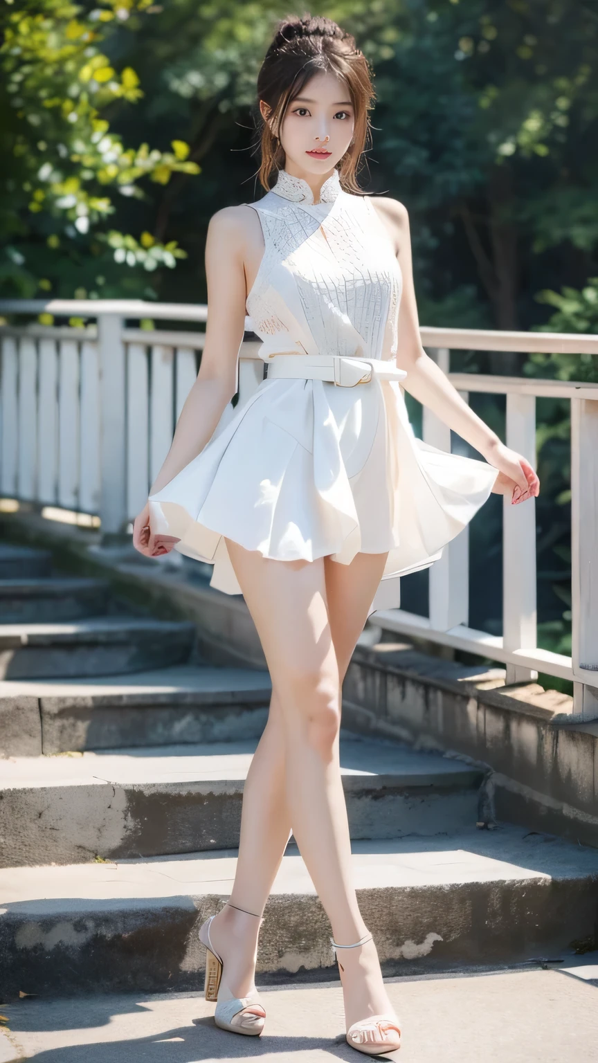 (Best quality),((8k))(Very detailed)(Photography class techniques)On the bridge,A model wearing a gorgeous dress,Standing there with grace。Her makeup is exquisite,Deep eye makeup,Bright lip color,Make her look even more charming and moving。Her posture is confident and natural,Tall and straight,Light on the Step,Every movement is full of feminine charm and confidence。
Her dress is beautifully designed,The details are handled very well。The skirt is fluffy,Full of layers,You can't help but want to touch it。She wore a thin golden belt around her waist.,Showing off her figure perfectly。Her high heels are also very beautiful,The heel is slender,Crystal-encrusted upper,Let her walk more gracefully。
The whole shape is perfect,People can't help but fall for it。Her appearance,Let the pedestrians on the bridge stop and take a look,They cast envious glances。She's like a princess,grace、confidence、beauty,Make people fall for it。