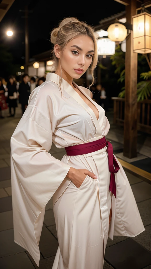 In this fascinating scene, our 21-year-old American influencer radiates her charm as she immerses herself in a different activity at an exclusive event. Her presence is always dazzling, showing her versatility and grace at every moment.
This time, we find her in Japan. Dressed in a traditional Japanese kimono; elegant, our influencer demonstrates that style can be a form of self-expression. She wears a uniquely designed traditional Japanese kimono, with flowing cuts and creative details that enhance her silhouette with contemporary elegance. Paired with minimalist shoes and delicate accessories, her look is a sophisticated and avant-garde style statement. 🎨👗
As she immerses herself in her work, her blonde hair cascades over her shoulders, adding a touch of softness to her image. Her makeup highlights the luminosity of her face and the freshness of her complexion, complementing her focused and passionate expression.
The atmosphere of the artistic session is full of creativity and emotion, with each stroke capturing the unique essence of our influencer and her inimitable style. Through the lens of the ultra-realistic 8K professional cinema camera, every moment of this scene is captured with stunning clarity, highlighting the grace and elegance of our style muse in all its facets.