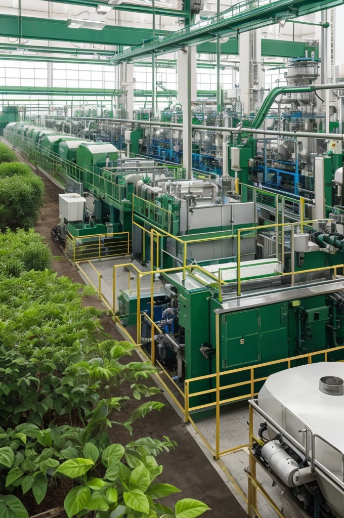 Excellent，Technology ，Green Plants，Trees are abundant，Complex factory，Machinery with plants，Milk products，More plants，Dairy production line decorated with plants，