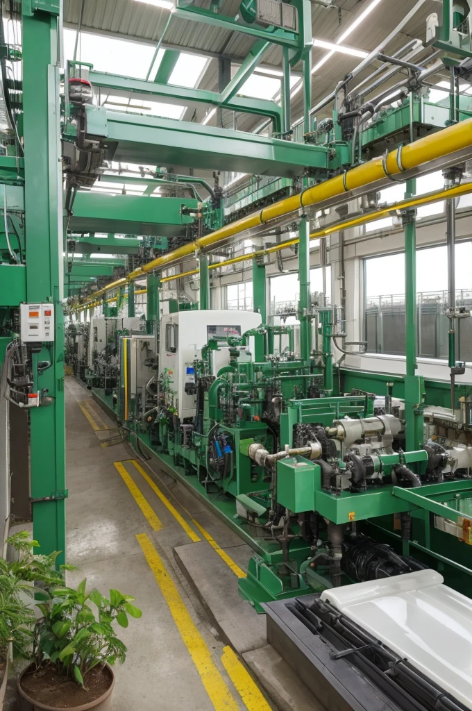 Excellent，Technology ，Green Plants，Trees are abundant，Complex factory，Machinery with plants，Milk products，More plants，Dairy production line decorated with plants，