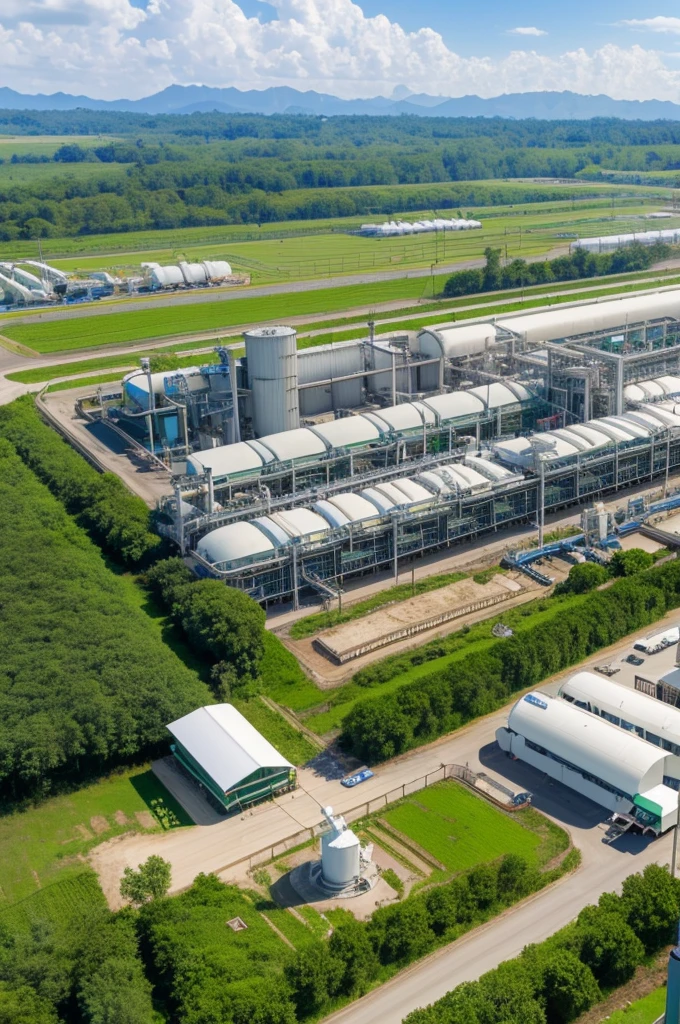 Excellent,Technology ,Green Plants,Trees are abundant,Complex factory,Machinery with plants,Milk products,More plants,Dairy production line decorated with plants,
