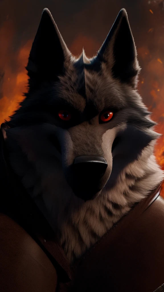 Feral Death wolf Looking at the viewer and red eyes