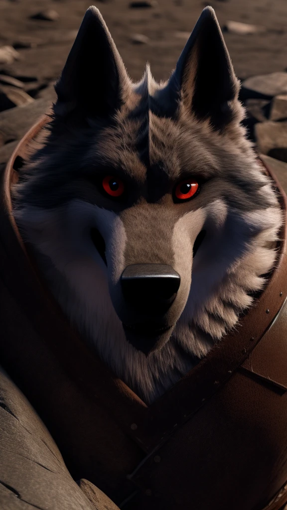 Feral Death wolf Looking at the viewer and red eyes