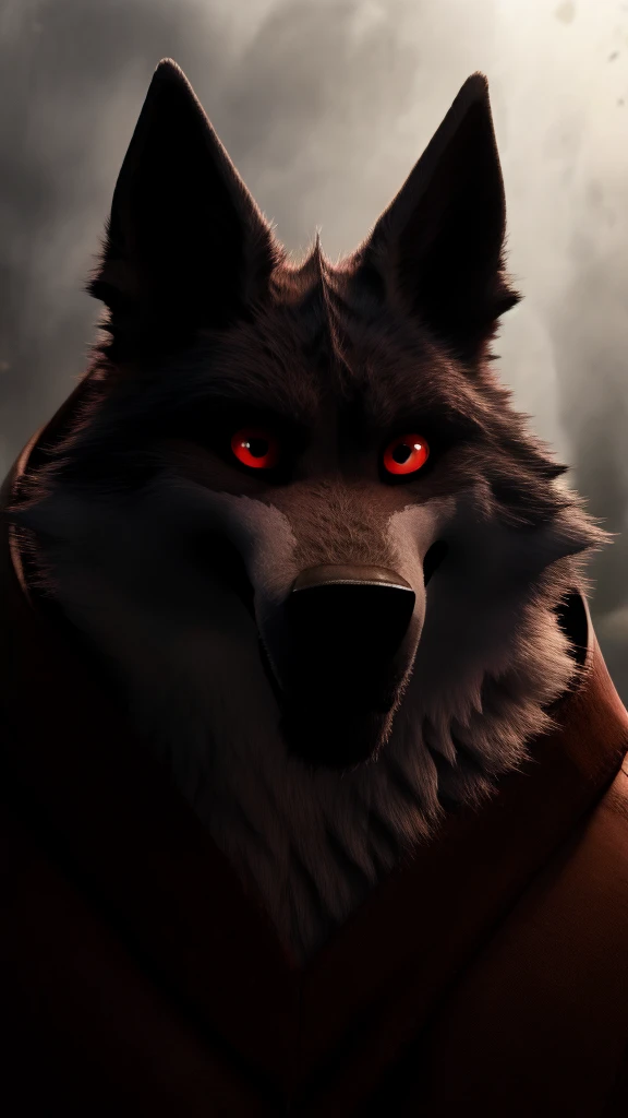 Feral Death wolf Looking at the viewer and red eyes