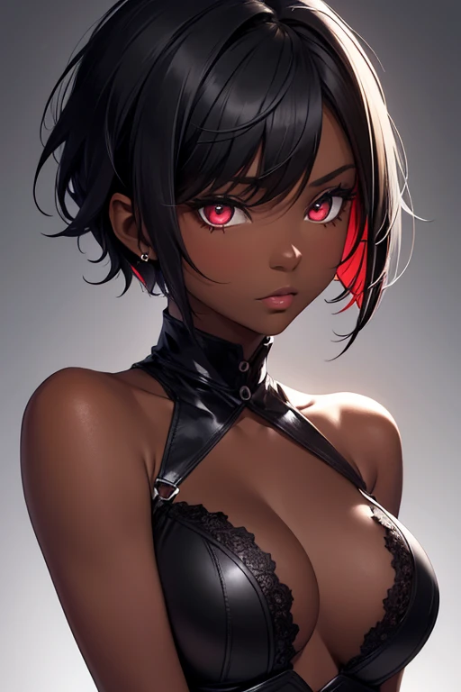 {{Girl Dark}} (Small Boobs) (Extra short Hair) (Black Hair) (Dark skin) (Red Eyes)