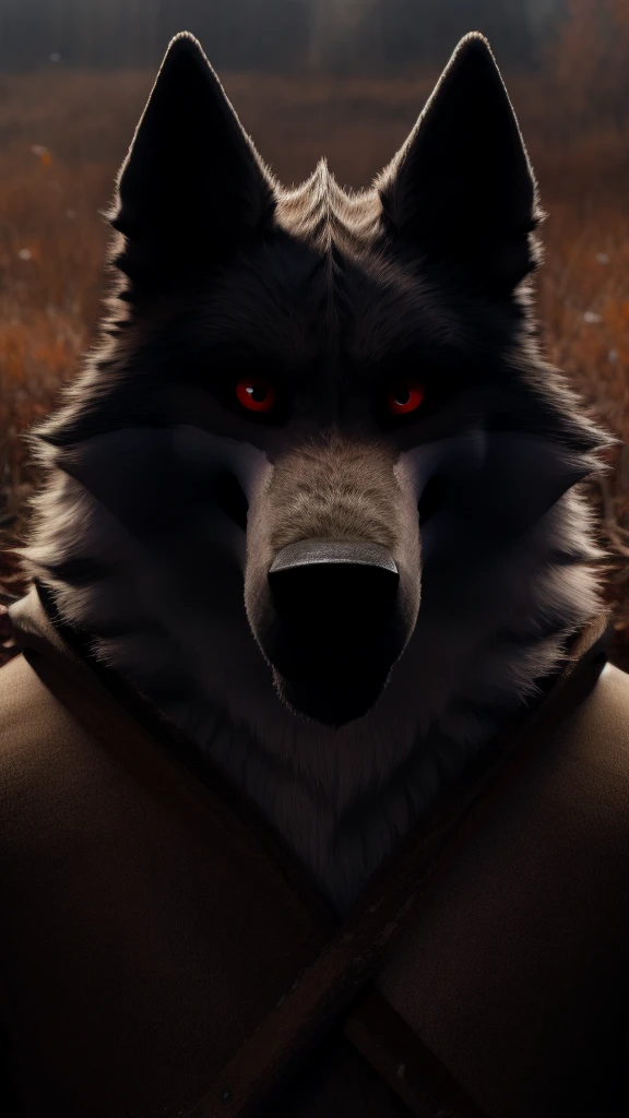 Feral Death wolf Looking at the viewer and red eyes 