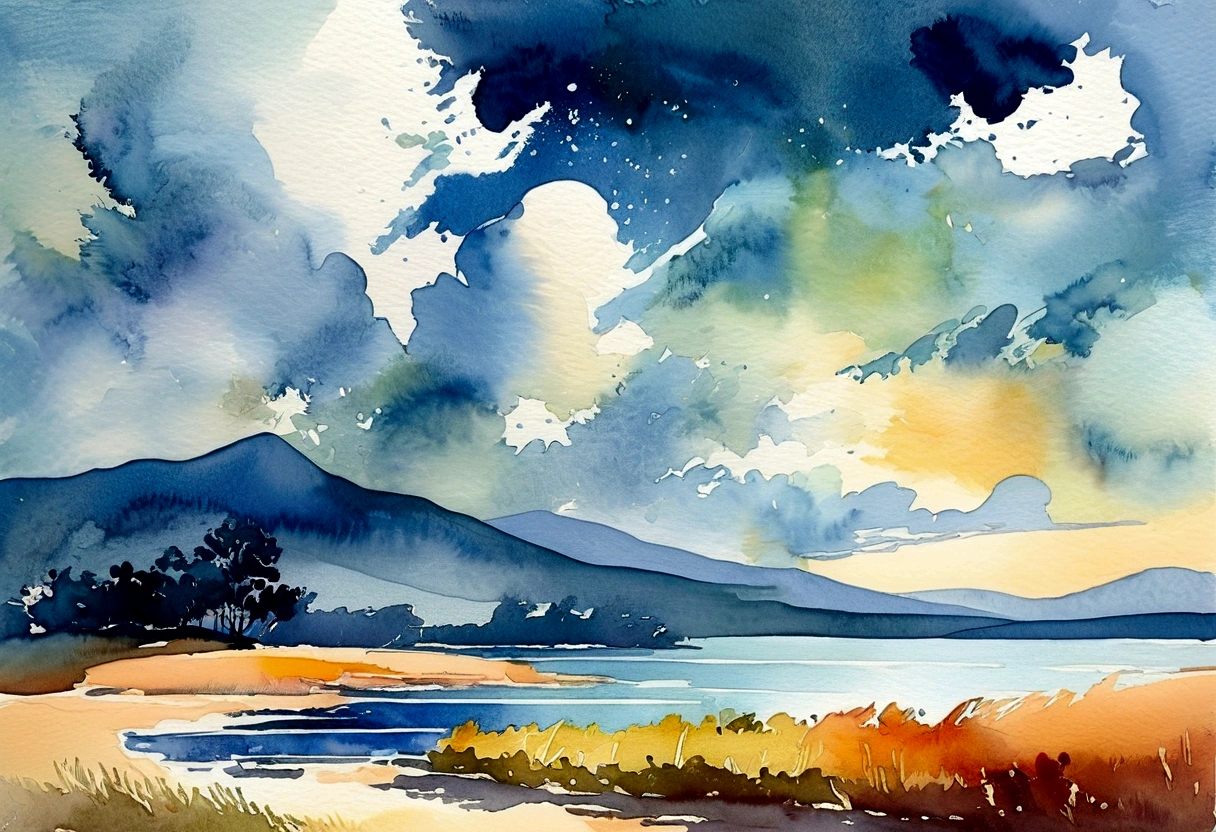 Watercolor, painterly illustration, Abstract nature landscape, 豊かなWatercolor, Watercolor illustration style, painting, Watercolor digital painting, abstract scenery, Calm, light colors , Expressive digital painting