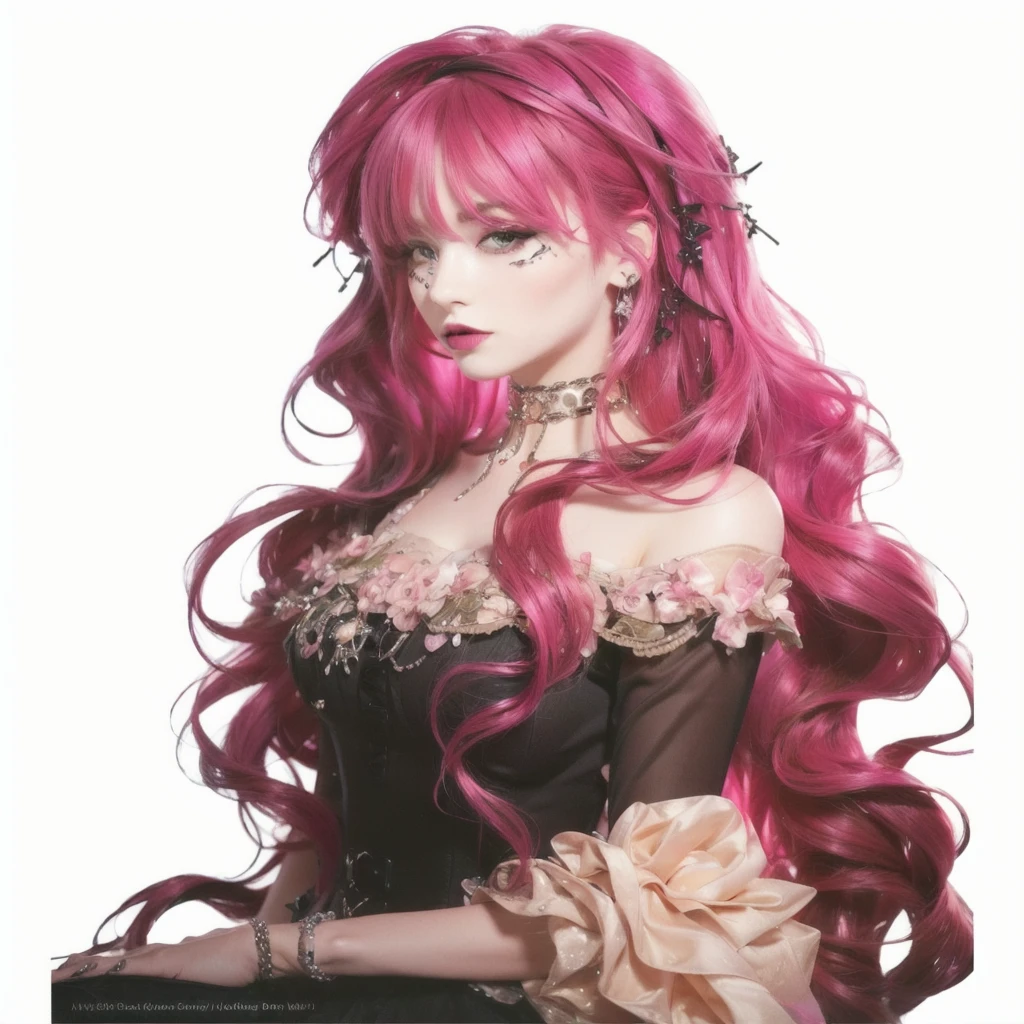 Beautiful woman with pink hair and a goth black dress