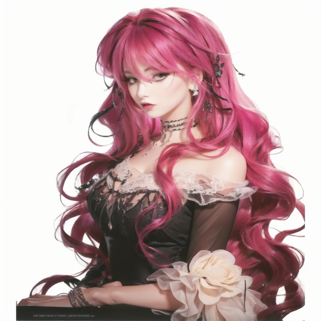 Beautiful woman with pink hair and a goth black dress