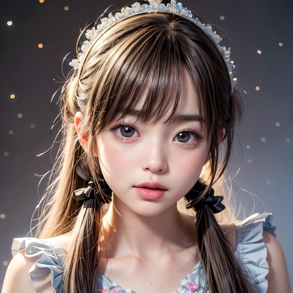 NSFW, 8k, High-level, absurd, masterpiece, best quality, primitive, very detailed CG, very detailed wallpaper, perfect lighting, Extremely detailed (((The personifying " Tokyo doll " as a Little Girl))), MysticSight, Tyndall effect, Tyndall scattering, Studio gray background with (many Dazzling RainbowColor particles BokeH:1.28), (RoundlyButts, ThighGap), (Exposed:0.4), (Assfocus with looking ahead), BREAK (NOGIZAKA face variations) Extremely Detailed very KAWAII face variations, perfect anatomy, Childish, captivating gaze, elaborate detailed Eyes with (sparkling highlights:1.28), long eyelashes、Glossy RED Lips with beautiful details, Coquettish tongue, Rosy cheeks, Radiant PearlSkin with clear transparency . { (Dynamic LifeLike expressions:1.4) | :d) }, (large eyes:-1) .