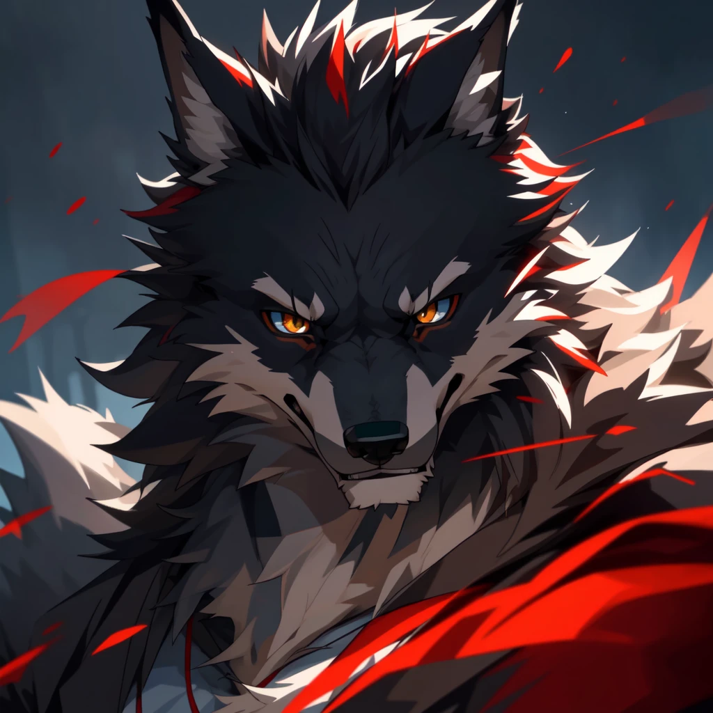 a handsome furry wolf, solo portrait, highly detailed, intricate fur texture, striking gaze, dramatic lighting, rich colors, 8k, photorealistic, award winning digital art