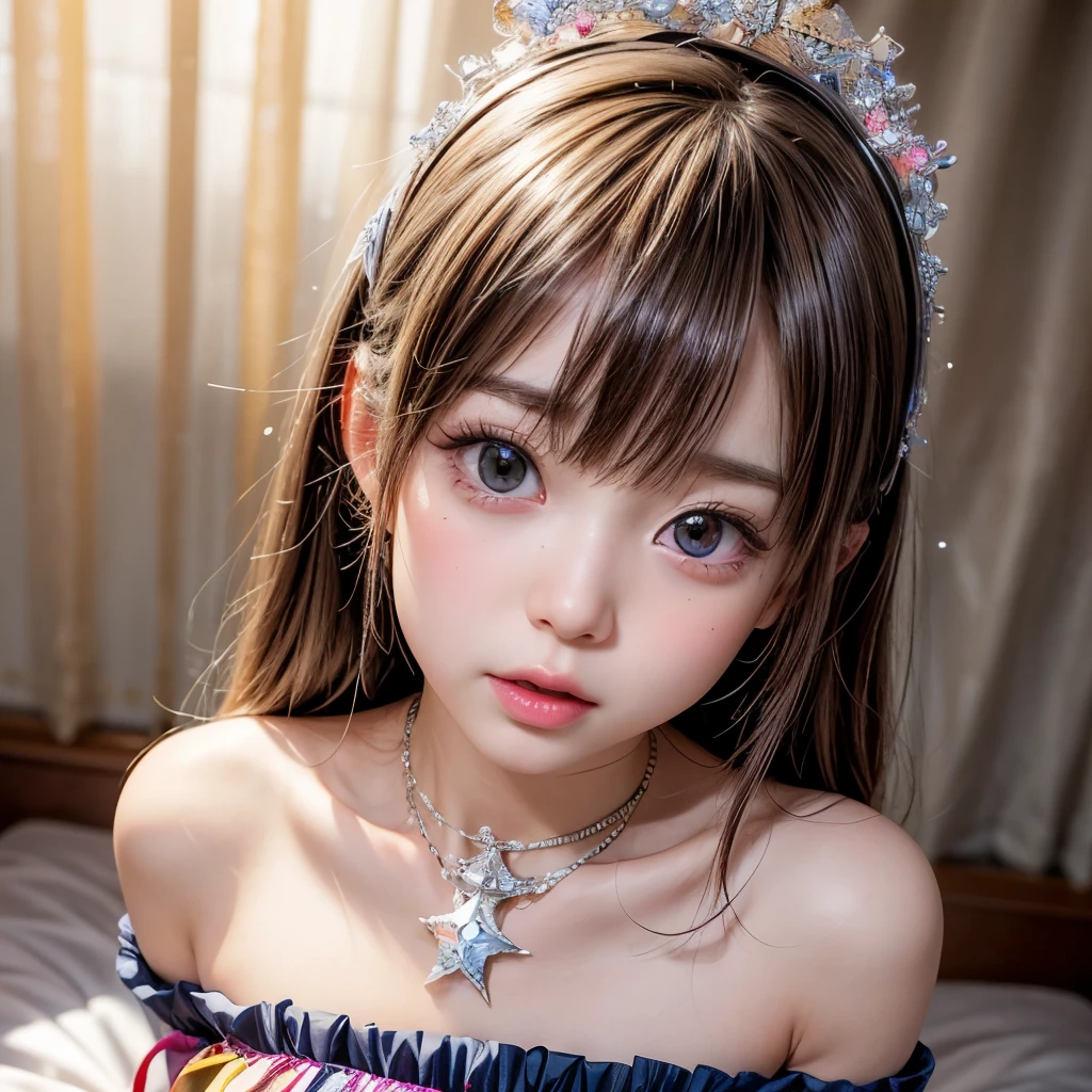 NSFW, 8k, High-level, absurd, masterpiece, best quality, primitive, very detailed CG, very detailed wallpaper, perfect lighting, Extremely detailed (((The personifying " Clara Sesemann " as a Little Girl))), MysticSight, Tyndall effect, Tyndall scattering, Studio gray background with (many Dazzling RainbowColor particles BokeH:1.28), (RoundlyButts, ThighGap), (Exposed:0.4), (Assfocus with looking ahead), BREAK (NOGIZAKA face variations) Extremely Detailed very KAWAII face variations, perfect anatomy, Childish, captivating gaze, elaborate detailed Eyes with (sparkling highlights:1.28), long eyelashes、Glossy RED Lips with beautiful details, Coquettish tongue, Rosy cheeks, Radiant PearlSkin with clear transparency . { (Dynamic LifeLike expressions:1.4) | :d) }, (large eyes:-1) .