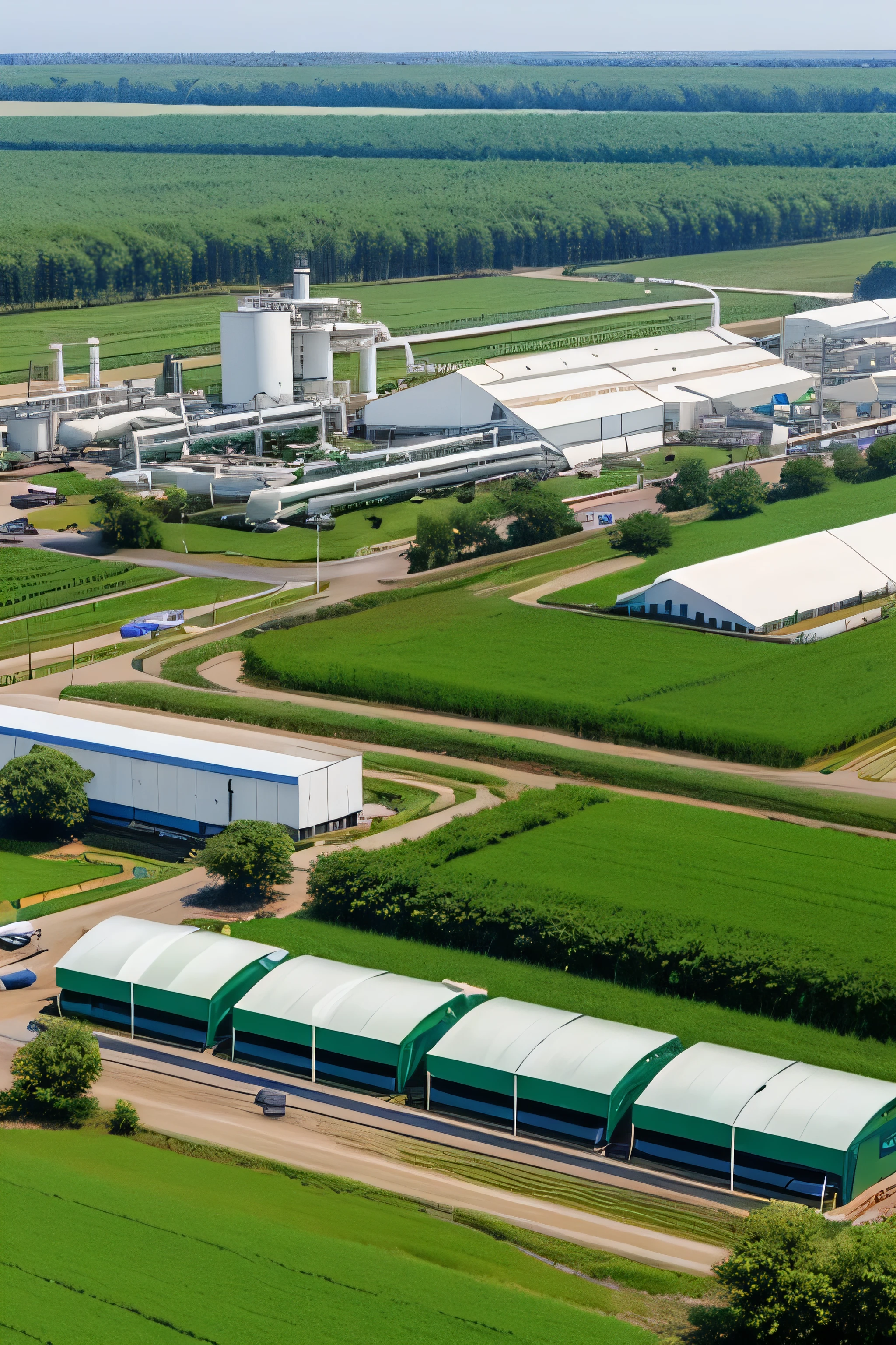 Excellent，Technology ，Green Plants，Trees are abundant，Complex factory，Machinery with plants，Milk products，More plants，Dairy production line decorated with plants，