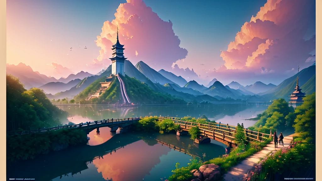 Golden roses were blooming in the sky at dawn, pink clouds were floating, and there was a church on the ground,ultra-realistic,by Ivan Aivazovsky ,in volumetric lighting, Trending on artstation The Jungle Book, bamboo tree fantasy, Long bamboo, Practical, consumption environment, AI, Artificial water source, Build a bridge between two different places surrounded by bamboo forest, Night view, 8k best quality, AMD FidelityFX Super Resolution 3, Rendered by Nvidia RTX DLSS 3.5,(masterpiece, best quality:1.2), (masterpiece, best quality:1.2), landscape, aerial perspective, Tropical mountains, landscape indigo accent, mythology, cinematic,detailed, Atmospheric,backlight,epic, cinematic, conceptual art, matte painting, Beautiful scenery, Realistic lighting, masterpiece, high quality, nice graphics, high detail, ultra detailed, cinematic lighting, high dynamic range, illustration, --v6(Conceptual art, Contemporary art, cinematic lighting, anatomically correct, UHD, masterpiece, highres, 16k, high quality, award winning)