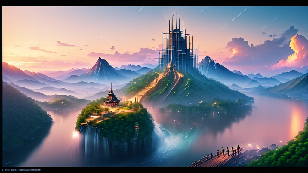 Golden roses were blooming in the sky at dawn, pink clouds were floating, and there was a church on the ground,ultra-realistic,by Ivan Aivazovsky ,in volumetric lighting, Trending on artstation The Jungle Book, bamboo tree fantasy, Long bamboo, Practical, consumption environment, AI, Artificial water source, Build a bridge between two different places surrounded by bamboo forest, Night view, 8k best quality, AMD FidelityFX Super Resolution 3, Rendered by Nvidia RTX DLSS 3.5,(masterpiece, best quality:1.2), (masterpiece, best quality:1.2), landscape, aerial perspective, Tropical mountains, landscape indigo accent, mythology, cinematic,detailed, Atmospheric,backlight,epic, cinematic, conceptual art, matte painting, Beautiful scenery, Realistic lighting, masterpiece, high quality, nice graphics, high detail, ultra detailed, cinematic lighting, high dynamic range, illustration, --v6(Conceptual art, Contemporary art, cinematic lighting, anatomically correct, UHD, masterpiece, highres, 16k, high quality, award winning)
