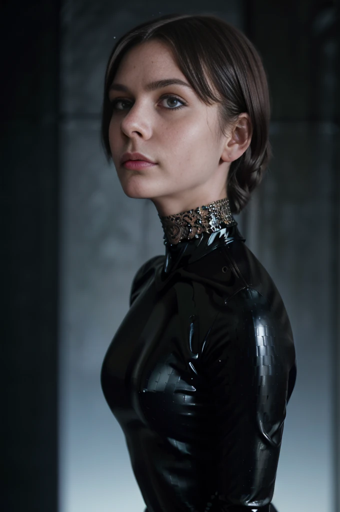 1girl,latex dress,perfect body,(deep neckline:1.4),beautiful detailed eyes,beautiful detailed lips,extremely detailed face and skin,masterpiece,(best quality,8k,hyper-detailed,photorealistic:1.4),(intricate,highly detailed,cinematic lighting:1.2),dramatic lighting,elegant,dramatic pose,sensual,elegant,fair skin,flawless skin