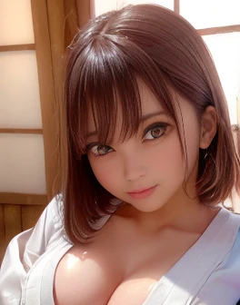 (Highest quality、8k、32K、masterpiece、Ultra-high resolution、Hmph:1.3)、(Huge boobs:1.25)、(short hair)、Abdominal muscles、Perfect body、 Delicate facial features, Ultra-realistic, Surreal, clavicle、Shadow、Octane Rendering、((Wear a beautiful kimono with a high degree of exposure)),Ultra detailed face、Detailed lips、Finely grained、double eyelid、(attractive)、((Stir:1.5))、maikurobikini、((belly button))、Underarm、((Female Ninja))、Mystical Expressions、Shrine Background、The city of Edo, Japan、((Heavy chest)),Toostook、mecosuji、High Contrast、(((Glowing Skin))),((Ultra-realisticなディテール))、Portrait、Global Illumination、(Sexy pose)、Shadow、vivid and beautiful pattern、Heavy chest、
