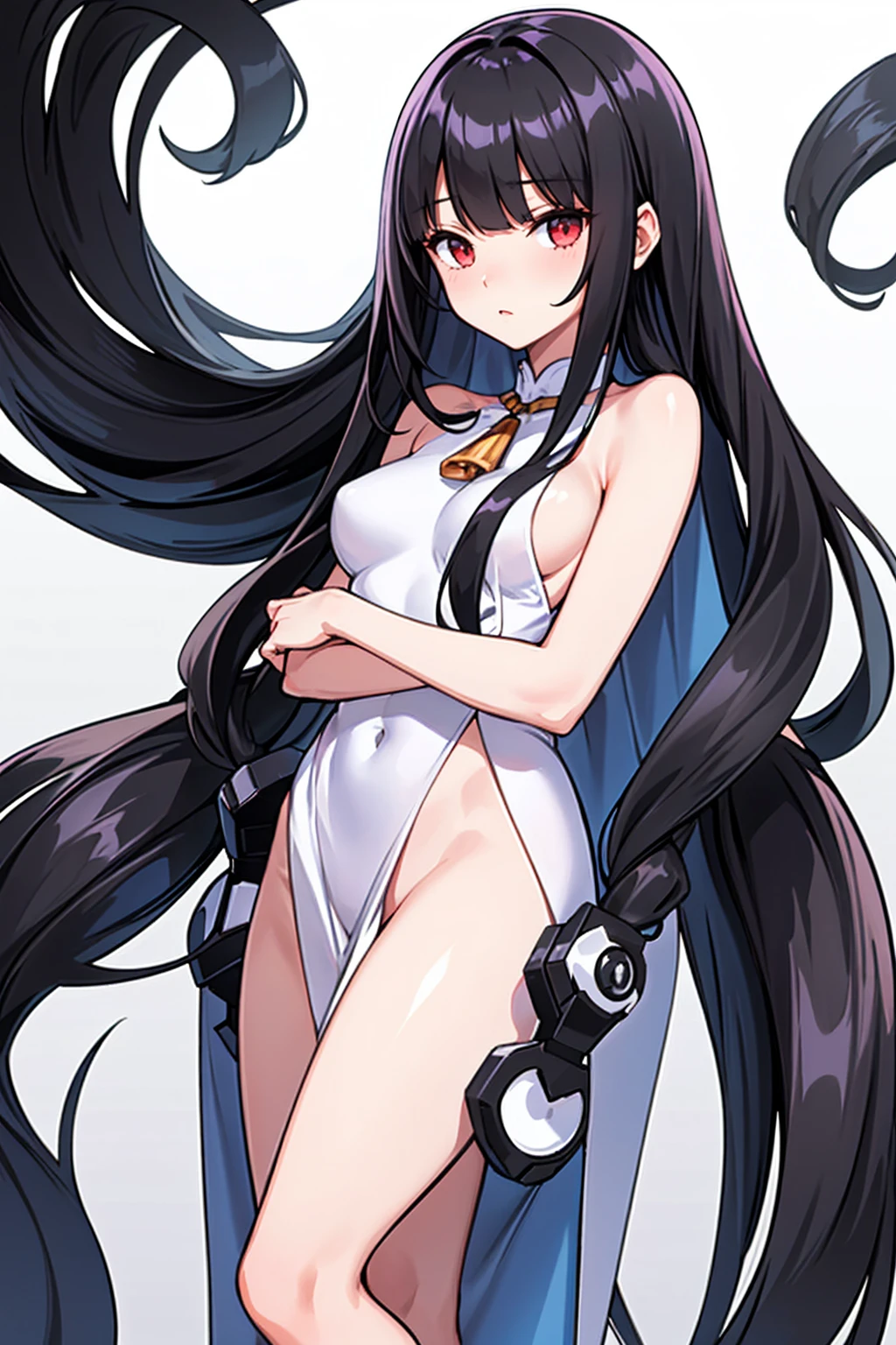 whole body,Standing posture, (alone,Shiny Hair,Hime cut,Black Hair,Long Straight Hair,) (One girl, Normal milk), (beautifully drawn face:1.2) (Completely naked) Embarrassed expression,Hide your chest,(White background)
