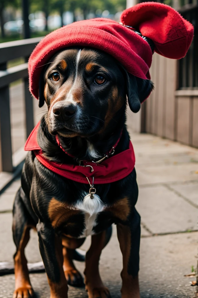 Dog with red cap 