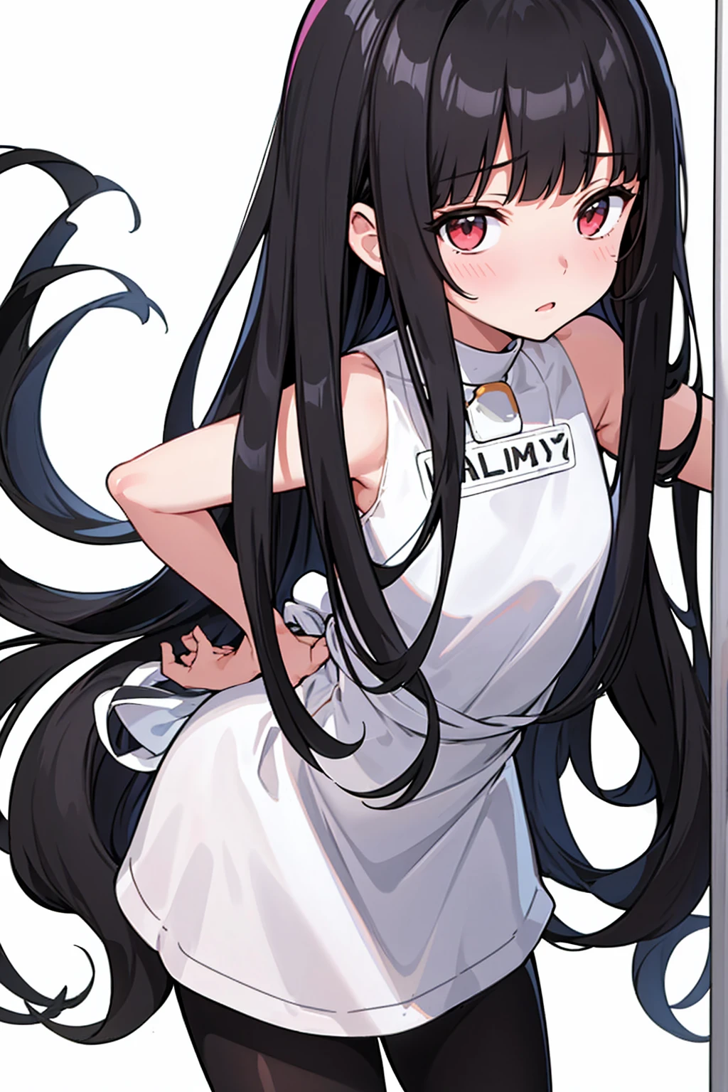 whole body,Standing posture, (alone,Shiny Hair,Hime cut,Black Hair,Long Straight Hair,) (One girl, Normal milk), (beautifully drawn face:1.2) (Completely naked,) Embarrassed expression,(White background)