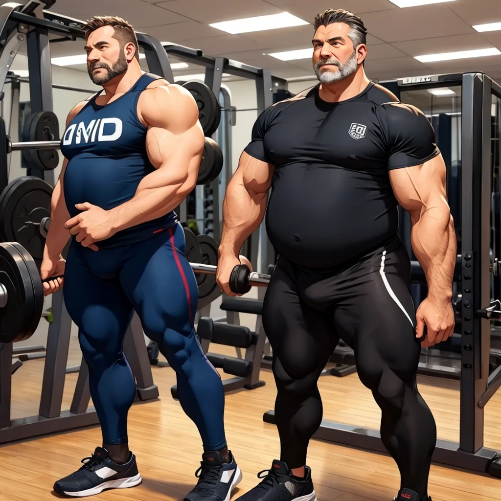 modern Training Gym Middle-aged men Large overweight Muscular Full Body Tights
