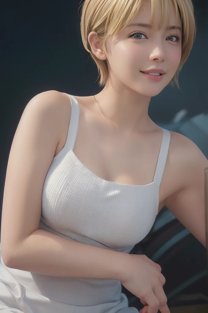 (masterpiece:1.3), (8k, Realistic, RAW Photos, Highest quality: 1.4), (One Girl), Beautiful Face, (Realistic Face), (blonde, short hair:1.3), smile, Beautiful hairstyle, Realistic eyes, Beautiful details, (Realistic Skin), Beautiful Skin, (Sailor suit), Absurd, charm, Ultra-high resolution, Ultra-realistic, Very detailed, Golden Ratio