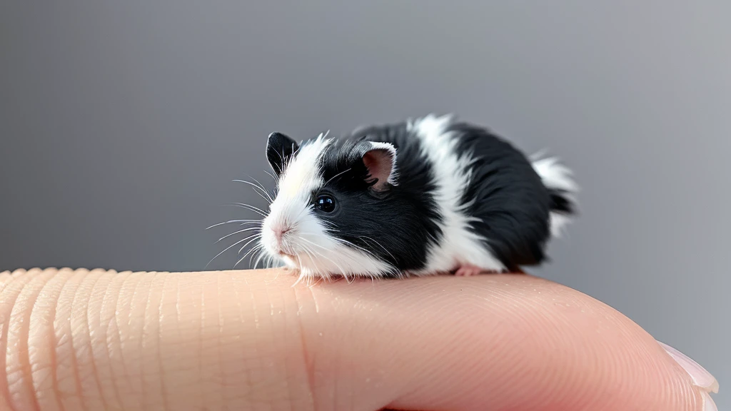 create a hyper realistic image of a ultra cute, ultra small fluffy guinea pig, sitting on the tip of your finger, super small, tiny, cute, background pale grey with studio lightning, ultra HD 64k hyperrealism