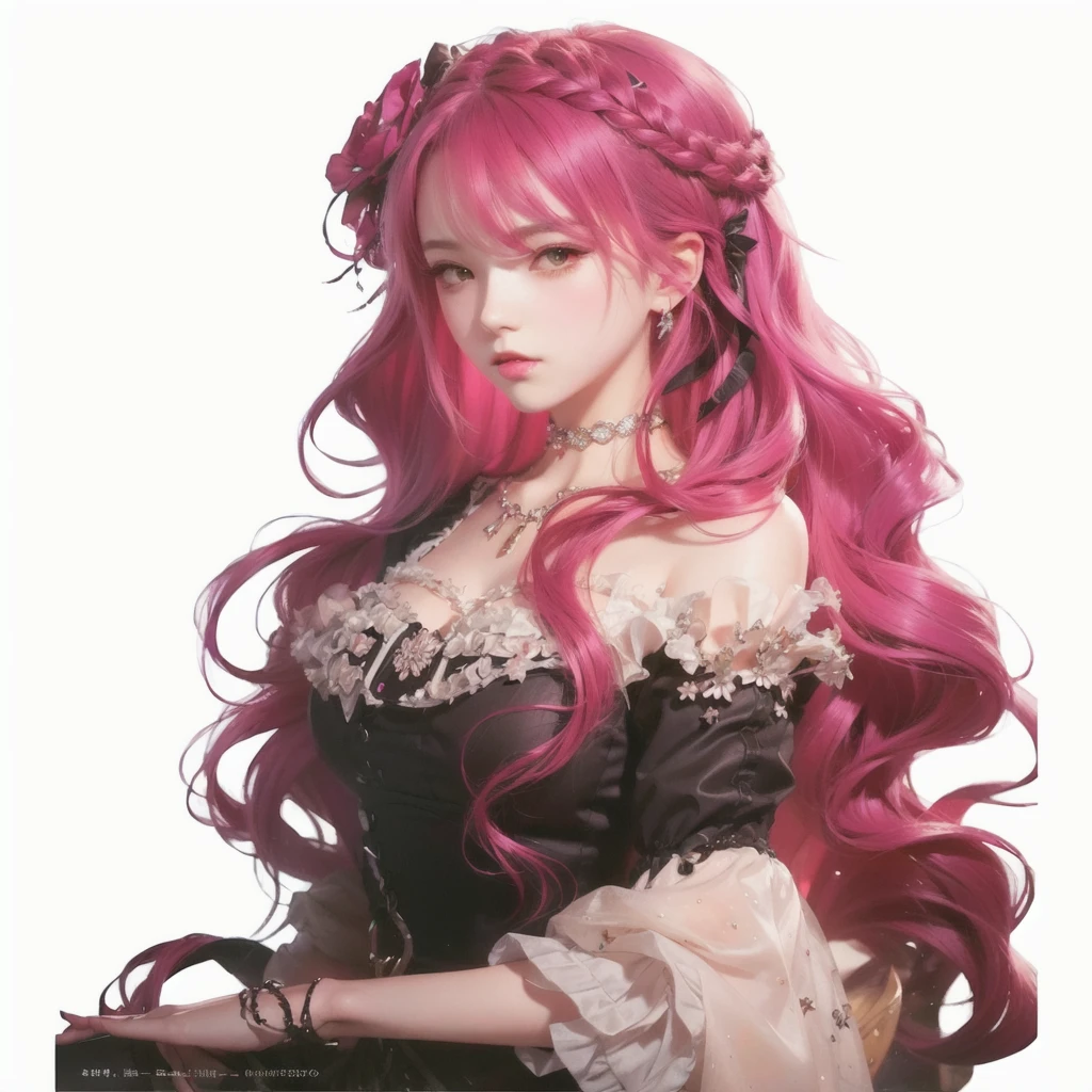 girl with pink hair and a black dress, beautiful woman, gothic maiden girl, beautiful girl, beautiful alluring woman, girl with long hair, beautiful woman, guweiz, portrait of lolita, cushart krenz key art feminine, detailed character art