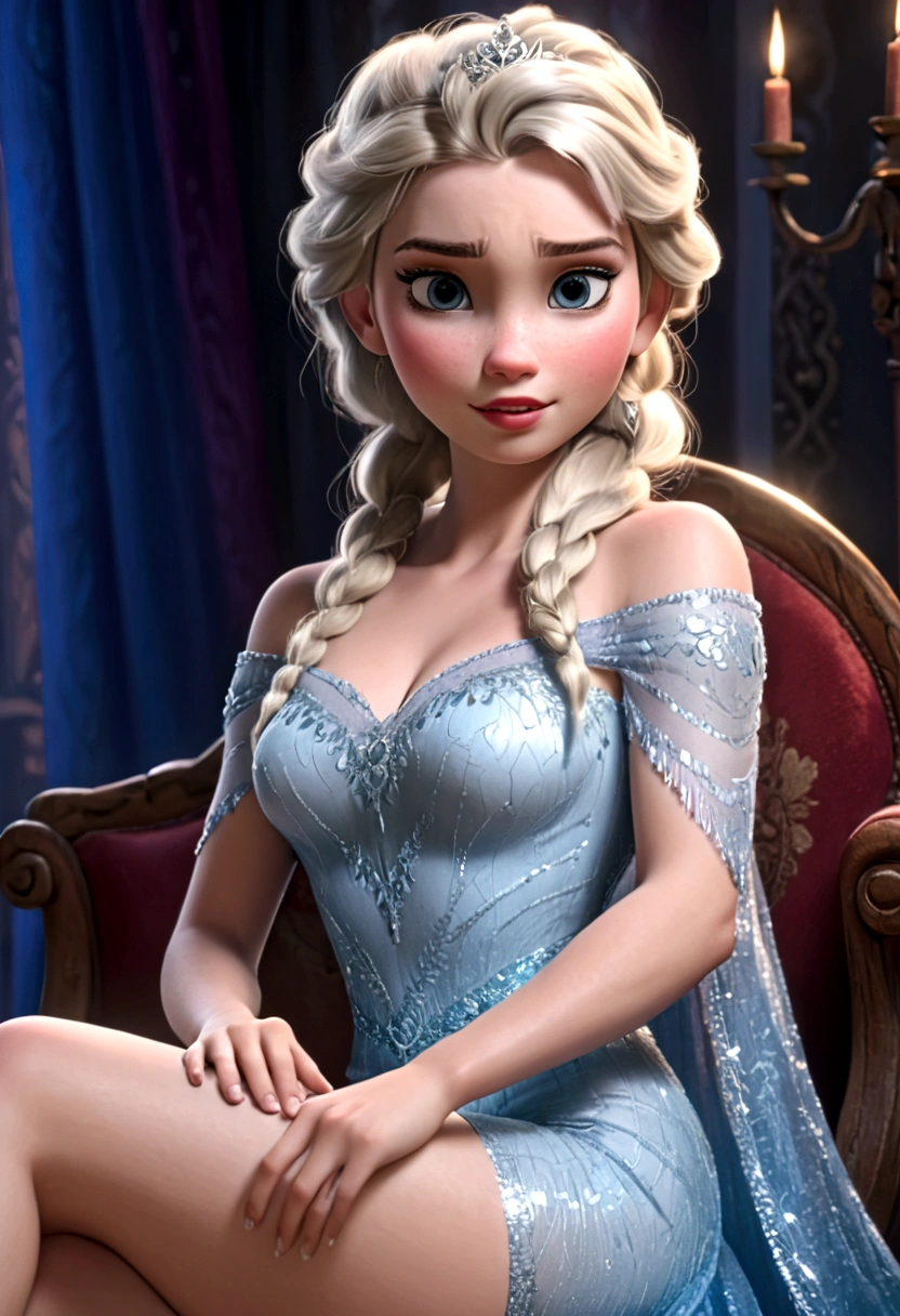 Elsa sitting , hot , half nude , spread legs