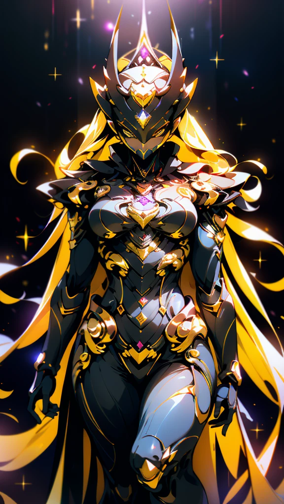 A woman adorned in fantasy-style full-body armor, a crown-concept fully enclosed helmet that unveils only her eyes, a composite layered chest plate, fully encompassing shoulder and hand guards, a lightweight waist armor, form-fitting shin guards, the overall design is heavy-duty yet flexible, (the armor gleams with a golden glow, complemented by red and blue accents), exhibiting a noble aura, she floats above a fantasy-surreal high-tech city, this character embodies a finely crafted fantasy-surreal style armored hero in anime style, exquisite and mature manga art style, (mixture of Queen bee and Spider concept Armor, plasma), ((Element, elegant, goddess, femminine:1.5)), metallic, high definition, best quality, highres, ultra-detailed, ultra-fine painting, extremely delicate, professional, anatomically correct, symmetrical face, extremely detailed eyes and face, high quality eyes, creativity, RAW photo, UHD, 32k, Natural light, cinematic lighting, masterpiece-anatomy-perfect, masterpiece:1.5