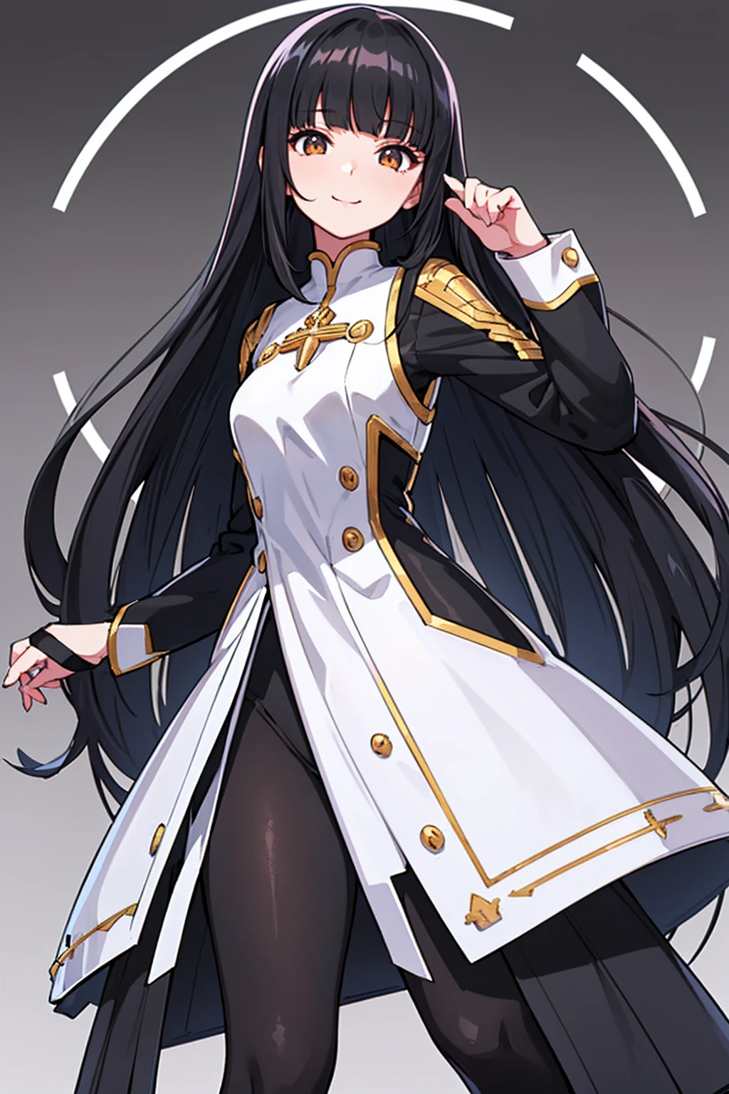 whole body,Standing posture, (alone,Beautifully arranged hair,Hime cut,Black Hair,Long Straight Hair,) (One girl, Normal milk), (beautifully drawn face:1.2) (Plug Suit:1.3,Black clothes) smile,Cool pose,(White background)