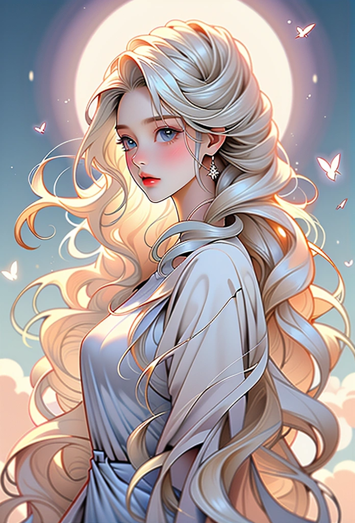a close up of a woman has long white hair and a tiable, digital art inspired by WLOP, cg Social Hotspot, Fantasy Art, detailed White long hair, Flowing white hair, has long white hair, long Flowing white hair, White cloud hair, White hair floating in the air, with White long hair, White long hair, White hair girl