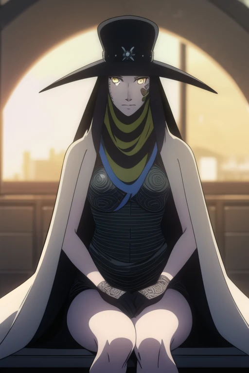 Scathach, solo, female1, shin megami tensei, cape hat, black cape, flower tattoo, gloves, white skin, (yellow eyes 1.5)flowing, sitting, shirt, smile, cape on shoulder
BREAK looking at viewer,
BREAK outdoors,
BREAK (masterpiece:1.2), best quality, high resolution, unity 8k wallpaper, (illustration:0.8), (beautiful detailed eyes:1.6), extremely detailed face, perfect lighting, extremely detailed CG, (perfect hands, perfect anatomy),
