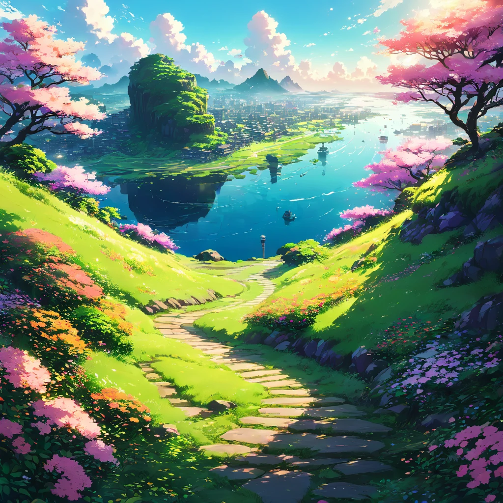 degital bloom,Homepage logo,The shape is round、simple、cool、cool ,beautiful Anime Scenery, Landscape painting, Beautiful digital painting, Andreas Rocha, Beautiful artwork illustration, Awesome Wallpapers, Raymond Han, Tall beautiful paintings, Studio Greeble Makoto Shinkai, Beautiful Wallpapers, Anime Scenery