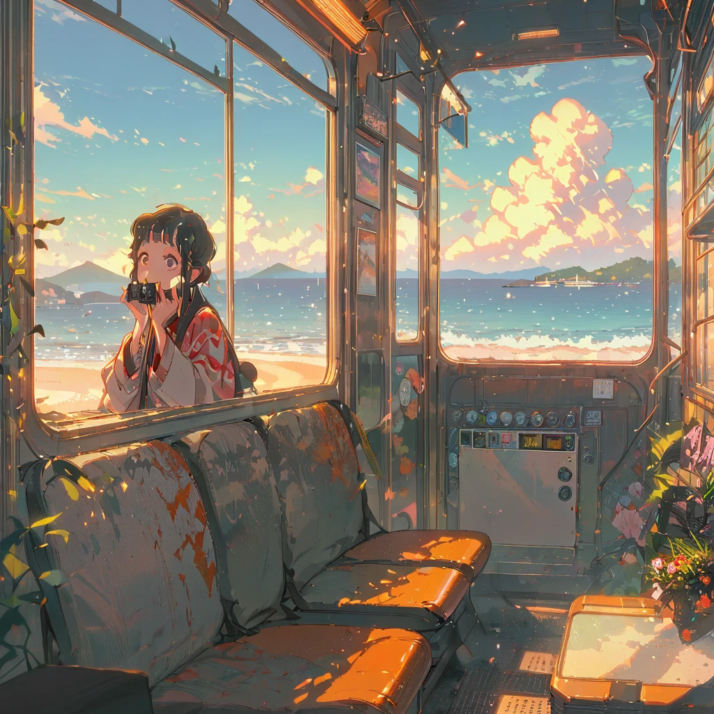 ((anime:1.4,illustration)),(masterpiece, top quality, best quality),(ultra-detailed, absolutely resolution),((16k, high res)), (((tram, seaside, blue sky, cumulonimbus cloud)) ((cozy lofi illustration:1.4)), ((anime:1.4, illustration)),(masterpiece, top quality, best quality),(ultra-detailed, absolutely resolution),((16k, high res)) BREAK {lofi art, style of Laurie Greasley, style of Makoto Shinkai, anime aesthetic}, BREAK { (produces images with information than 40 million pixels with cinematic-like detailed textures shot on a Sony SLR).}