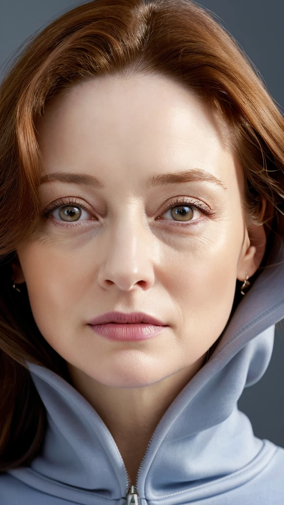 RAW,,una mujer,37 years old , Photo studio,( SFW),[ gran detalle: ( ojos :Miranda otto),( Eyelids : vesper lynd),(between eyebrows:vesper lynd),(cejas : Vesper lynd),(frente: vesper lynd),(nariz:Miranda Otto),(boca: Miranda Otto),(jawline: Miranda Otto), ( jaw angle: Vesper lynd) ,( pechos: Vesper lynd)] looking to the camera, wears kangaroo pocket hoodie