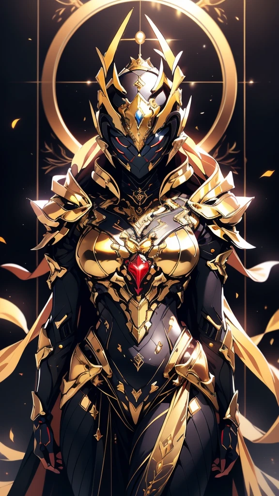 A woman adorned in fantasy-style full-body armor, a crown-concept fully enclosed helmet that unveils only her eyes, a composite layered chest plate, fully encompassing shoulder and hand guards, a lightweight waist armor, form-fitting shin guards, the overall design is heavy-duty yet flexible, (the armor gleams with a golden glow, complemented by red and blue accents), exhibiting a noble aura, she floats above a fantasy-surreal high-tech city, this character embodies a finely crafted fantasy-surreal style armored hero in anime style, exquisite and mature manga art style, (mixture of Queen bee and Spider concept Armor, plasma), ((Element, elegant, goddess, femminine:1.5)), metallic, high definition, best quality, highres, ultra-detailed, ultra-fine painting, extremely delicate, professional, anatomically correct, symmetrical face, extremely detailed eyes and face, high quality eyes, creativity, RAW photo, UHD, 32k, Natural light, cinematic lighting, masterpiece-anatomy-perfect, masterpiece:1.5