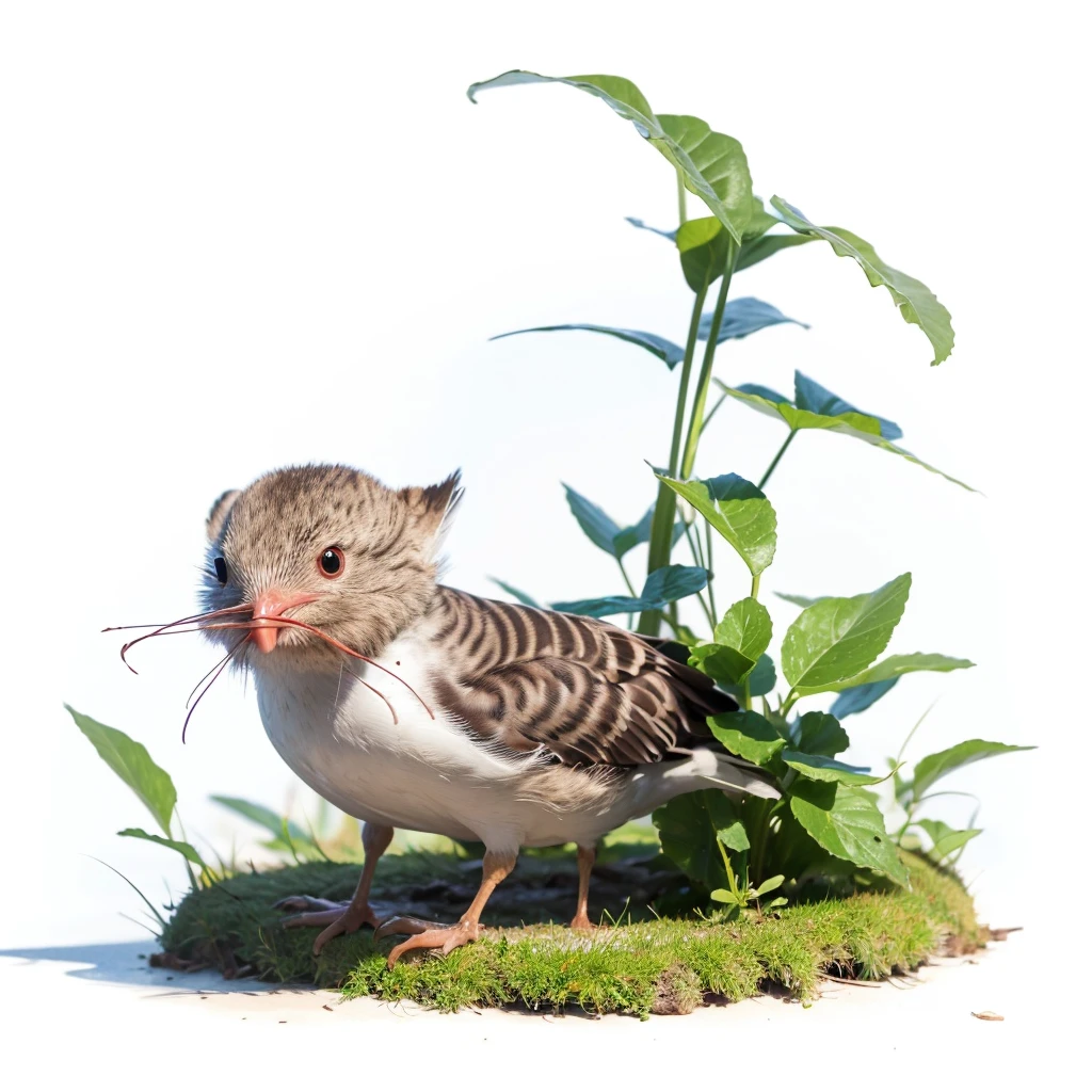 Small Animaly, has green stripes on his skin, reds eyes, seagull mixed with spider, Grassroots, no background