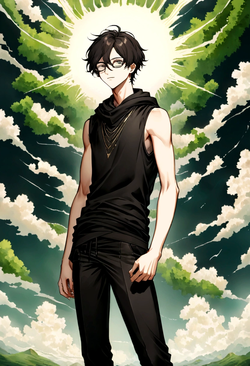 Harry James Potter , 175 centimeters tall, sin gafas, wearing a black sleeveless sports sweatshirt and tight black pants marking his manhood, furioso sus ojos brillando en un verde intenso, apuntando con su varita y lanzando un hechizo a Albus Dumbledore
