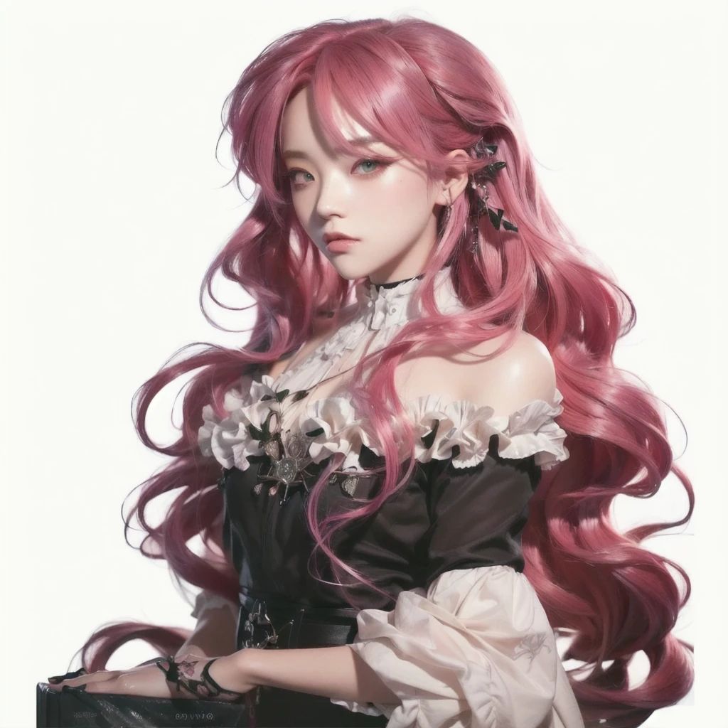 a close up of a woman with pink hair and jade color eyes, guweiz, artwork in the style of guweiz, girl with long hair, by Yang J, guweiz masterpiece, long flowing pink hair, guweiz on pixiv artstation, flowing pink hair, with pink hair, guweiz on artstation pixiv