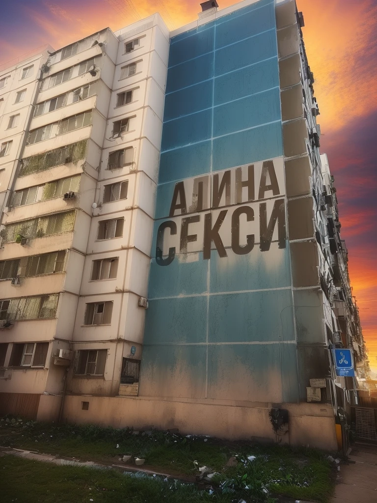 Writing on the wall, beautiful sky, residential blue house