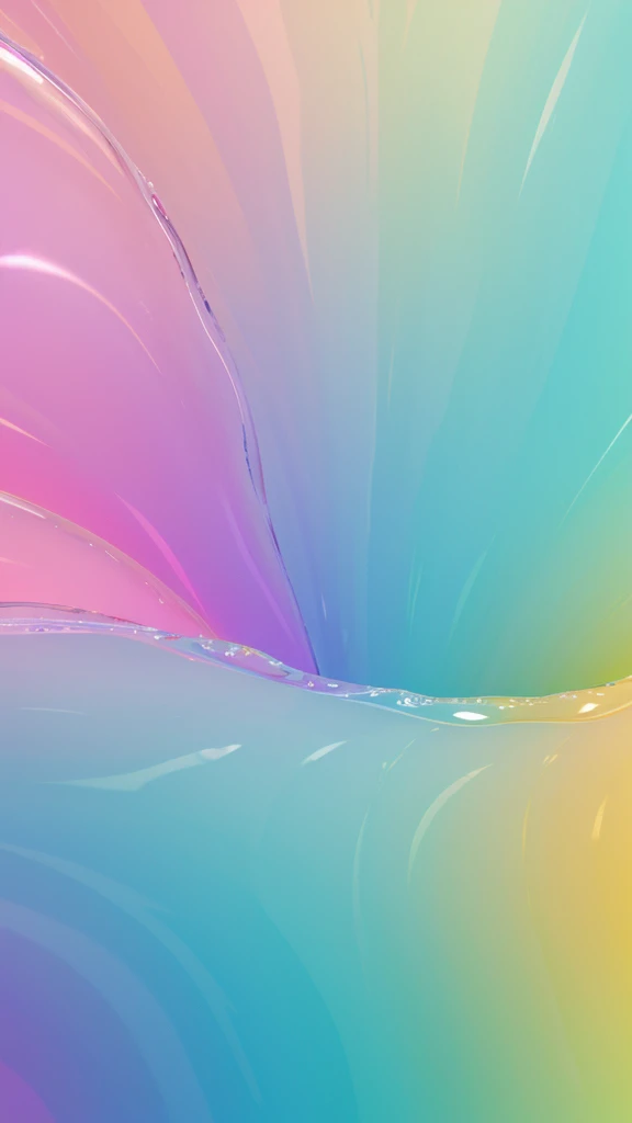 Background wallpaper for your desktop in the form of color shapes like liquid glass with connecting translucent bubbles in the colors of violet, blue, pink,, turquoise, pastel shades, ocean waves pale green and pale yellow 