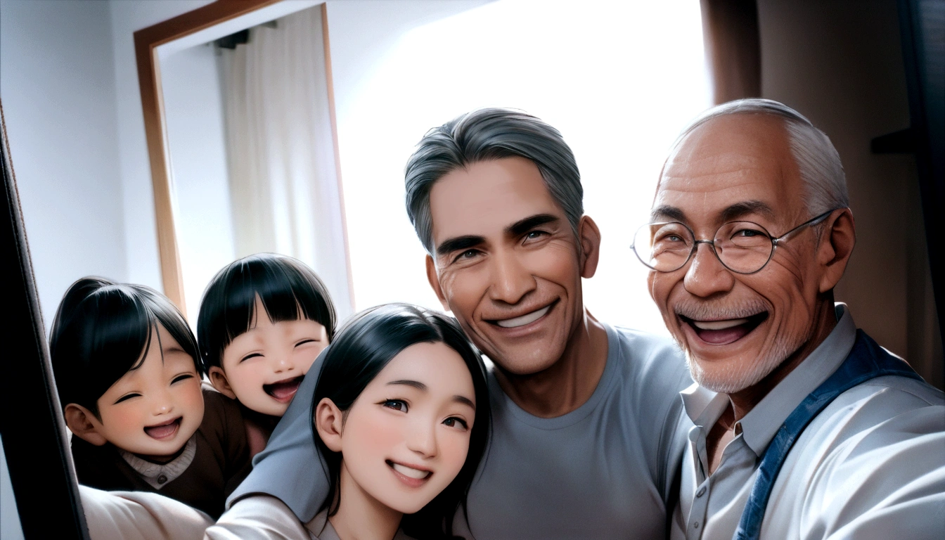 there is a man and woman and a posing for a picture, happy family, with a kid, husband wife and son, panting, selfie photo, selfie!!!!!, an indonesian family portrait, with funny feeling, ismail, with ivy, at home, happy expression, happy couple, wry smile, with a happy expression, 4 0 years old man, selfie