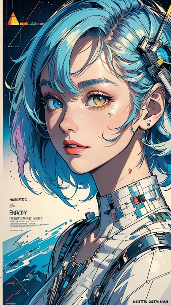 (((masterpiece, highest quality))),(((solo:1.2))),(((1girl:1.2))),32k wallpaper, very detailed, poster, vintage science fiction, 1960s,(((((geometric cinematic movie poster))))), (bauhaus), shape,(((abstract))), mid century modern, movie poster, vintage, Perfect Lady,1970's, halftone, speech bubble,((((portfolio,Close-up,bust up)))),((((more various angle)))),(((highlight))),Vast landscape,((((heterochromia)))),(((complete. detailed face))),(((Extremely talented))),(((most complecated machine))),((Overall colorfully))